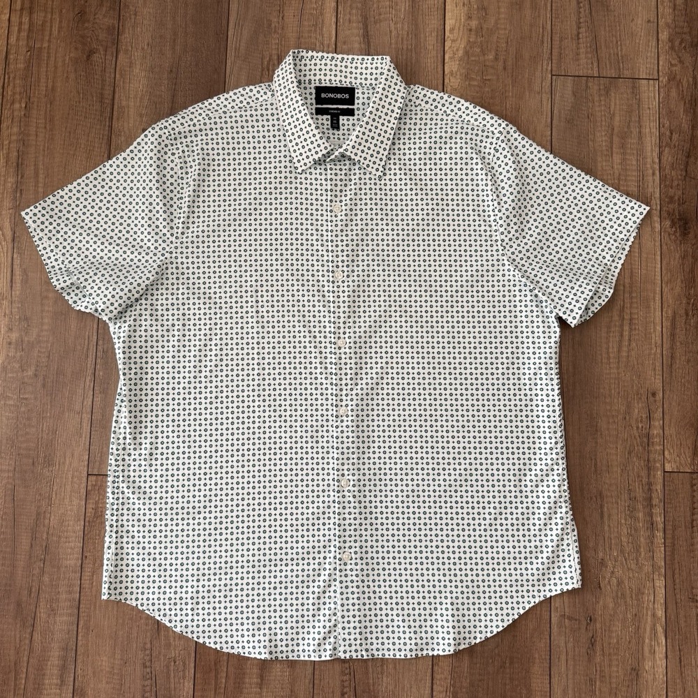 Bonobos Standard Fit XXL Geometric Button Up Shirt Stretch SS Green White NWOT